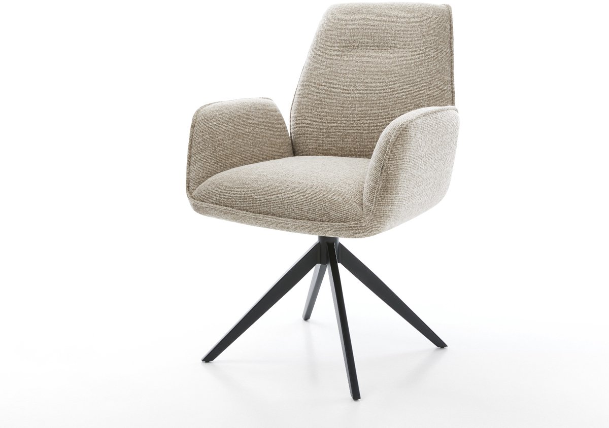 Eetkamerstoel Zoa-Flex kruisframe breed zwart geweven stof beige 360° draaibaar rocker-functie pocketveer kern
