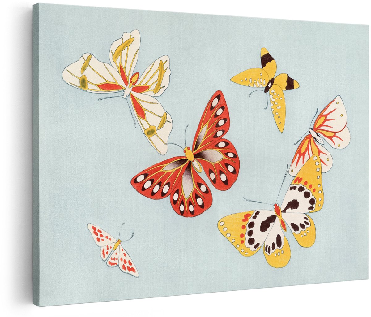 Artaza Canvas Schilderij Vlinders - 180x120 cm - Groot - Wanddecoratie Vintage - Muurdecoratie Japan - Decoratie Dieren - Kamer Accessoires