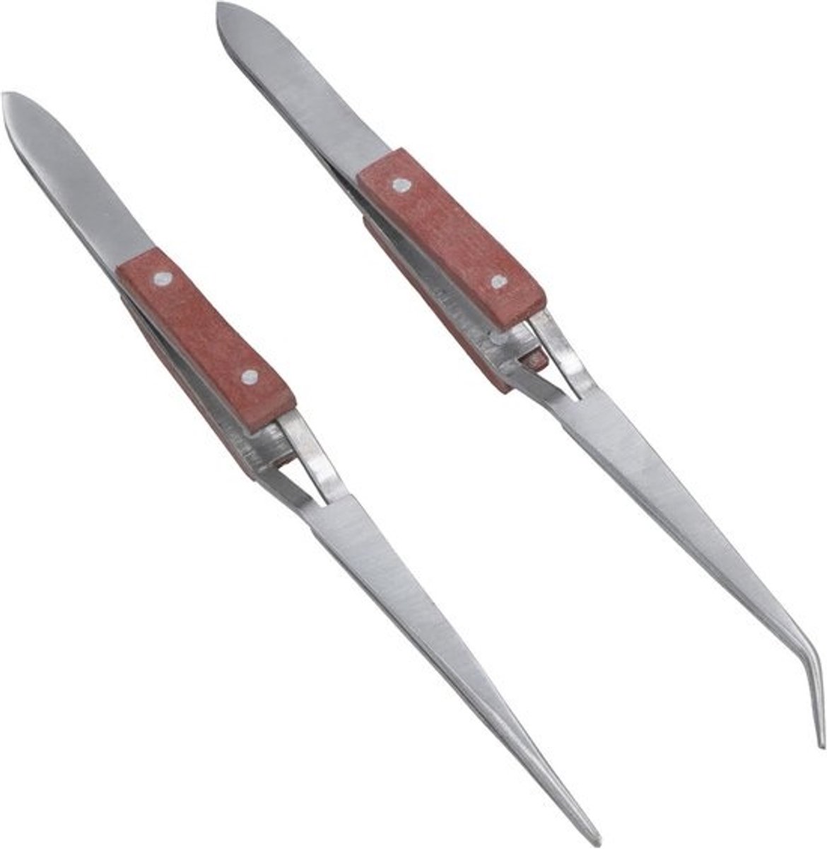 2 Stuks Zelfborgende Pincet Set Hout Handvat voor Hobby en Ambacht