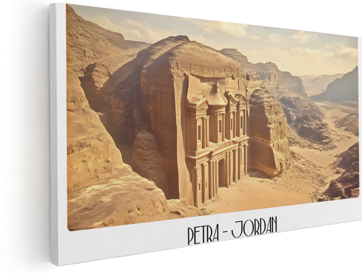 Artaza Canvas Schilderij Oude Stad Petra - 180x90 cm - Groot - Wanddecoratie Jordanië Landschap - Muurdecoratie Natuur - Schilderijen Op Canvas