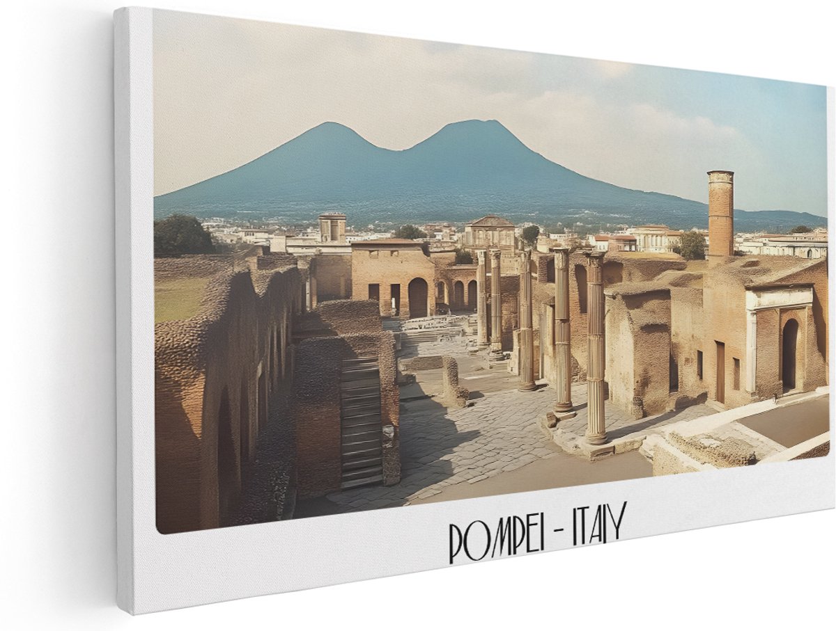 Artaza Canvas Schilderij Ruïnes Pompeii - 180x90 cm - Groot - Wanddecoratie Italië - Muurdecoratie Antiek Landschap - Decoratie Vesuvius - Kamer Accessoires