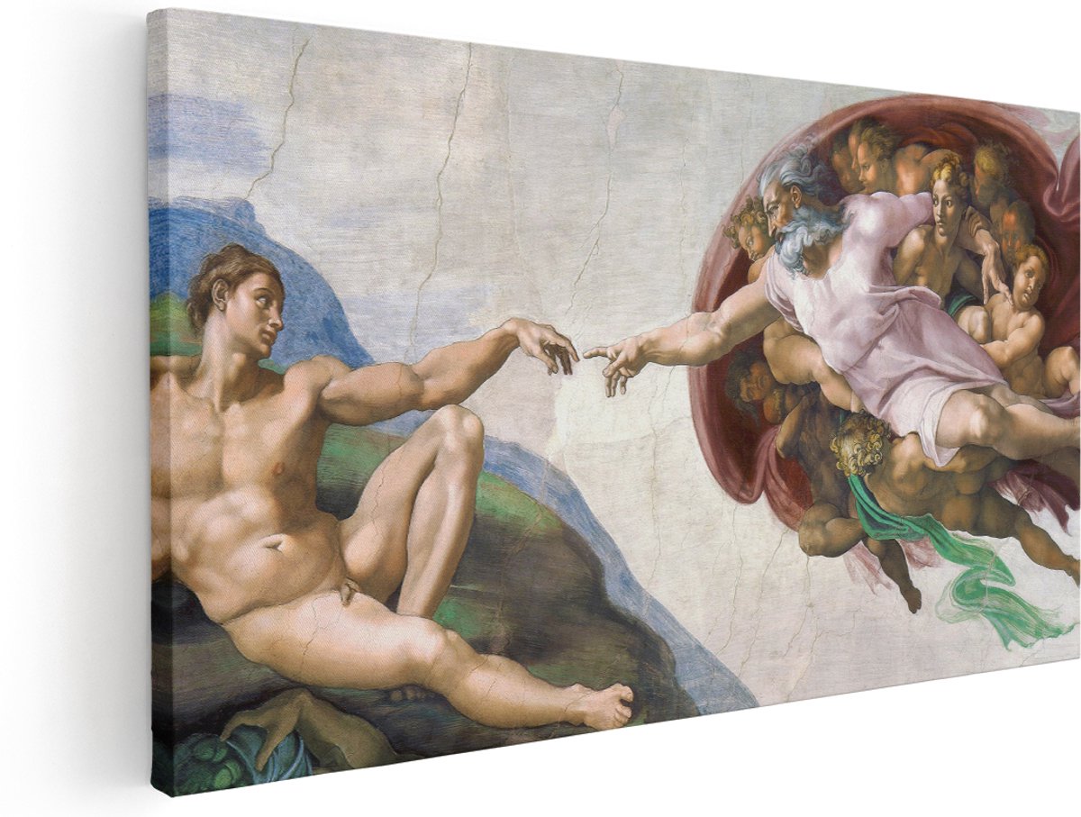 Artaza Canvas Schilderij Michelangelo - 180x90 cm - Groot - Wanddecoratie Renaissance - Muurdecoratie Klassiek Schilderij - Decoratie Bijbels Tafereel