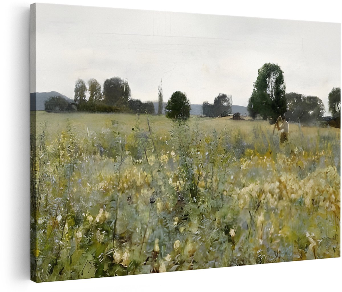 Artaza Canvas Schilderij Landschap - 180x120 cm - Groot - Wanddecoratie Natuur - Muurdecoratie Bloemenveld - Decoratie Woonkamer - Schilderijen Op Canvas