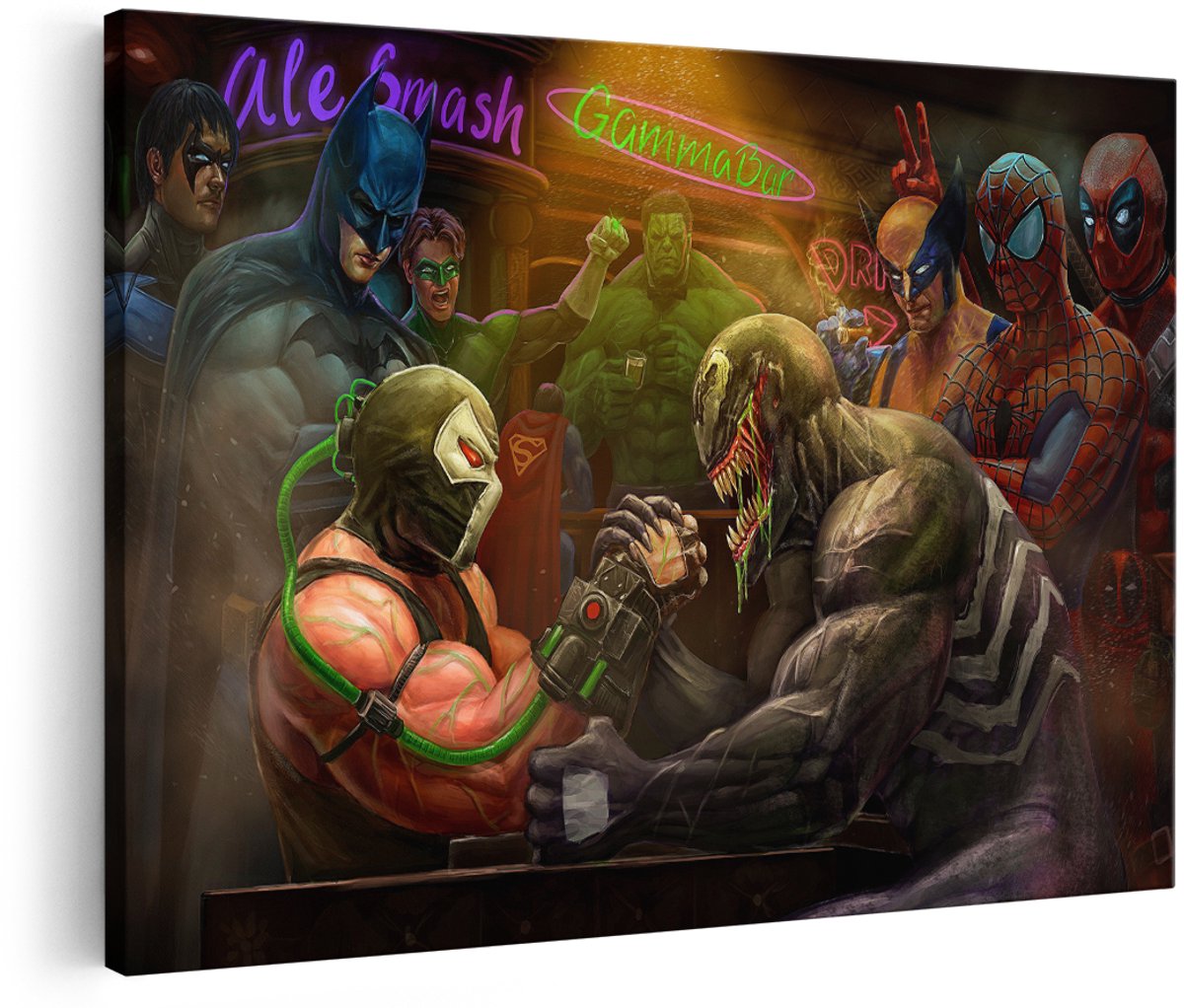 Artaza Canvas Schilderij Superhelden - 180x120 cm - Groot - Wanddecoratie Marvel - Muurdecoratie Bar - Schilderijen Op Canvas Mannen