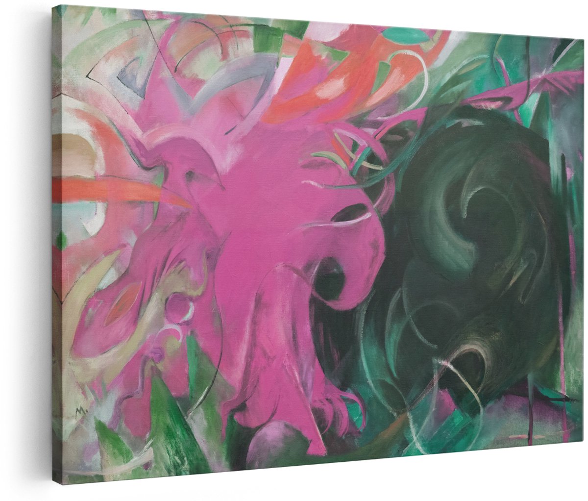 Artaza Canvas Schilderij Abstract - 180x120 cm - Groot - Wanddecoratie Modern - Muurdecoratie Kleurrijk - Decoratie Woonkamer - Roze Groen