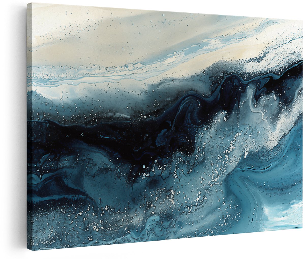 Artaza Canvas Schilderij Blauw en Wit - 180x120 cm - Groot - Wanddecoratie Woonkamer - Schilderijen - Muurdecoratie