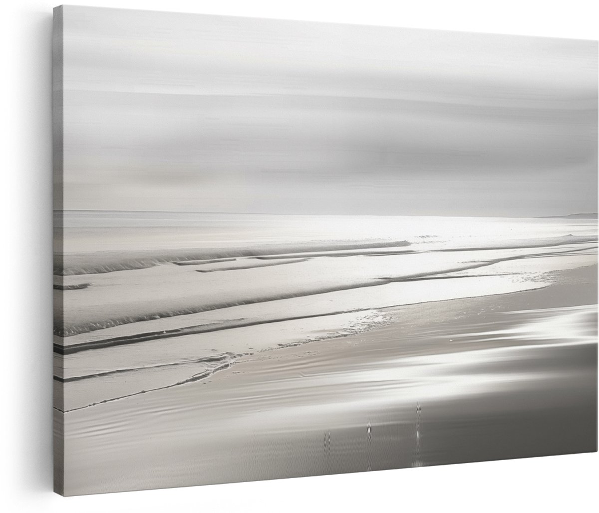 Artaza Canvas Schilderij Zwart Wit Strand - 180x120 cm - Groot - Wanddecoratie Woonkamer - Schilderijen - Muurdecoratie