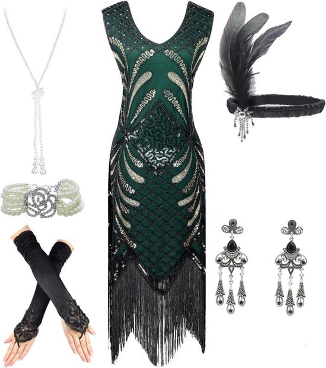 Dames Gatsby Flapper Jurk Jaren 20 Stijl met Accessoires
