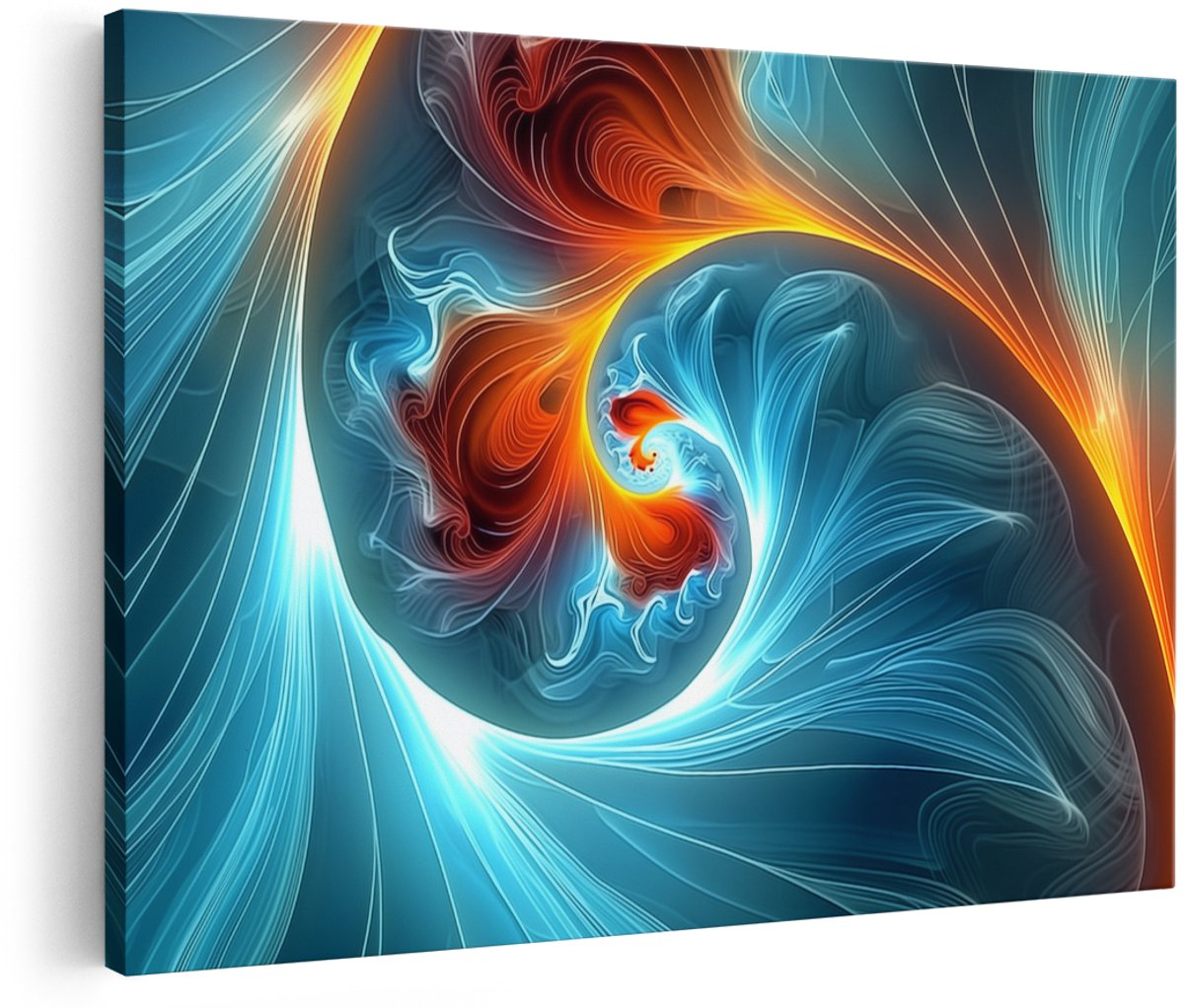 Artaza Canvas Schilderij Abstract Blauwe en Oranje Spiraal - 180x120 cm - Groot - Wanddecoratie Woonkamer - Schilderijen - Muurdecoratie