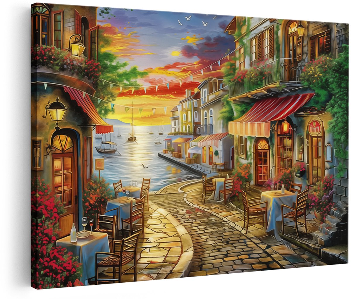 Artaza Canvas Schilderij Kunstwerk van een Straatbeeld - 180x120 cm - Groot - Wanddecoratie Woonkamer - Schilderijen - Muurdecoratie