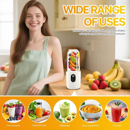 Draagbare Blender - Smoothiemaker To Go - Snelle Smoothies Maken - Intelligent LCD Scherm - 500 Ml Fles - Wit — afbeelding 4