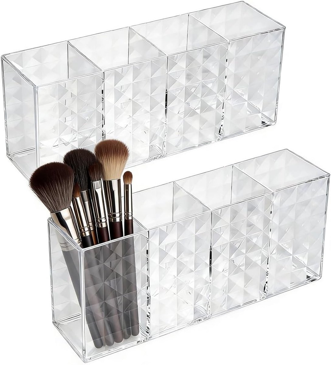 Make-up Organizer met 4 Compartimenten, Acryl Make-up Borstelhouder voor Cosmetica en Accessoires