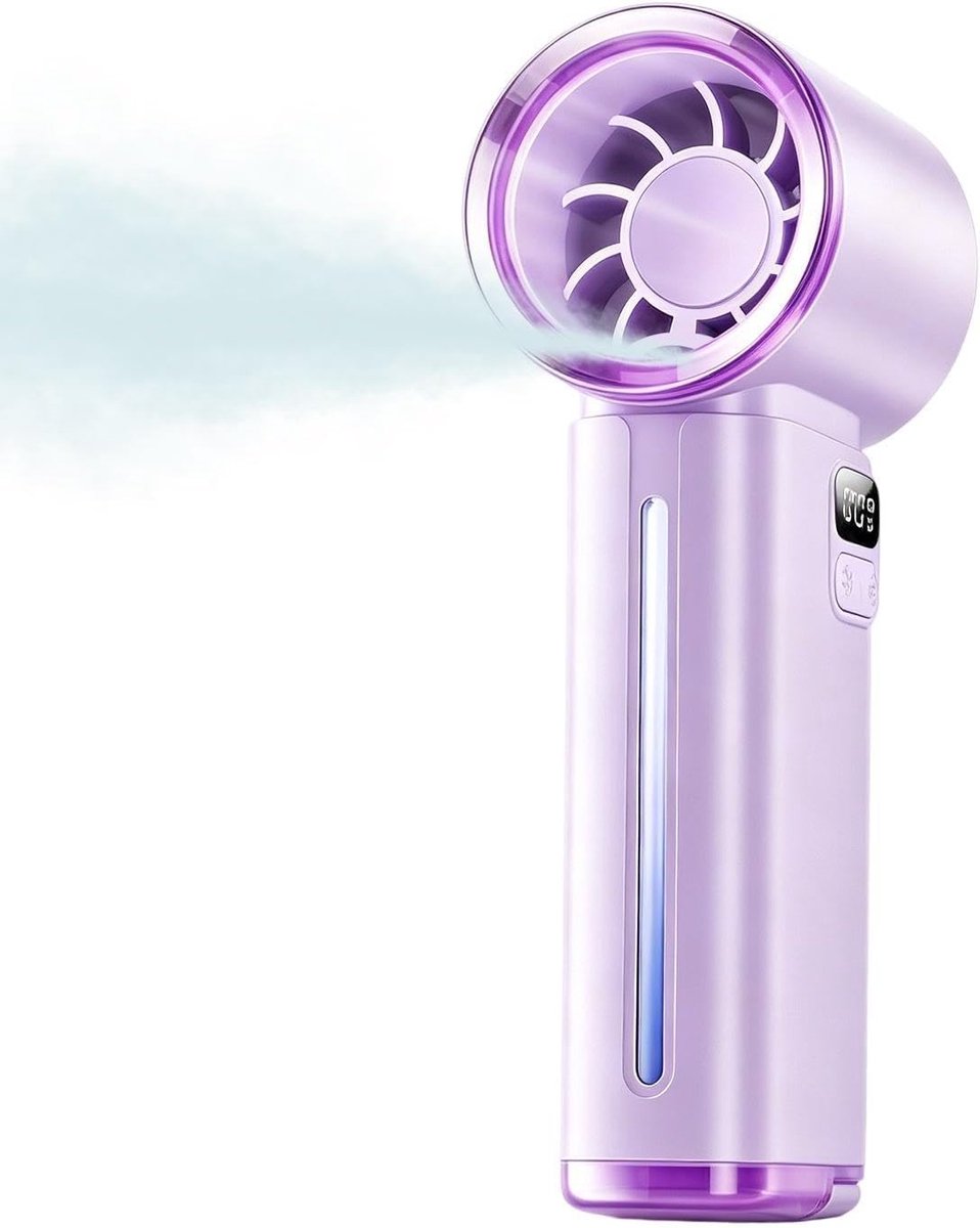Ventilator Met Waternevel - Handventilator - 199 Standen - Mist Ventilator - Oplaadbaar - Stille - Draagbare Mini Ventilator - Mini Airco - Aircooler - Luchtbevochtiger - Draadloze Ventilator - Tafelventilator - Water - Waaier - Paars
