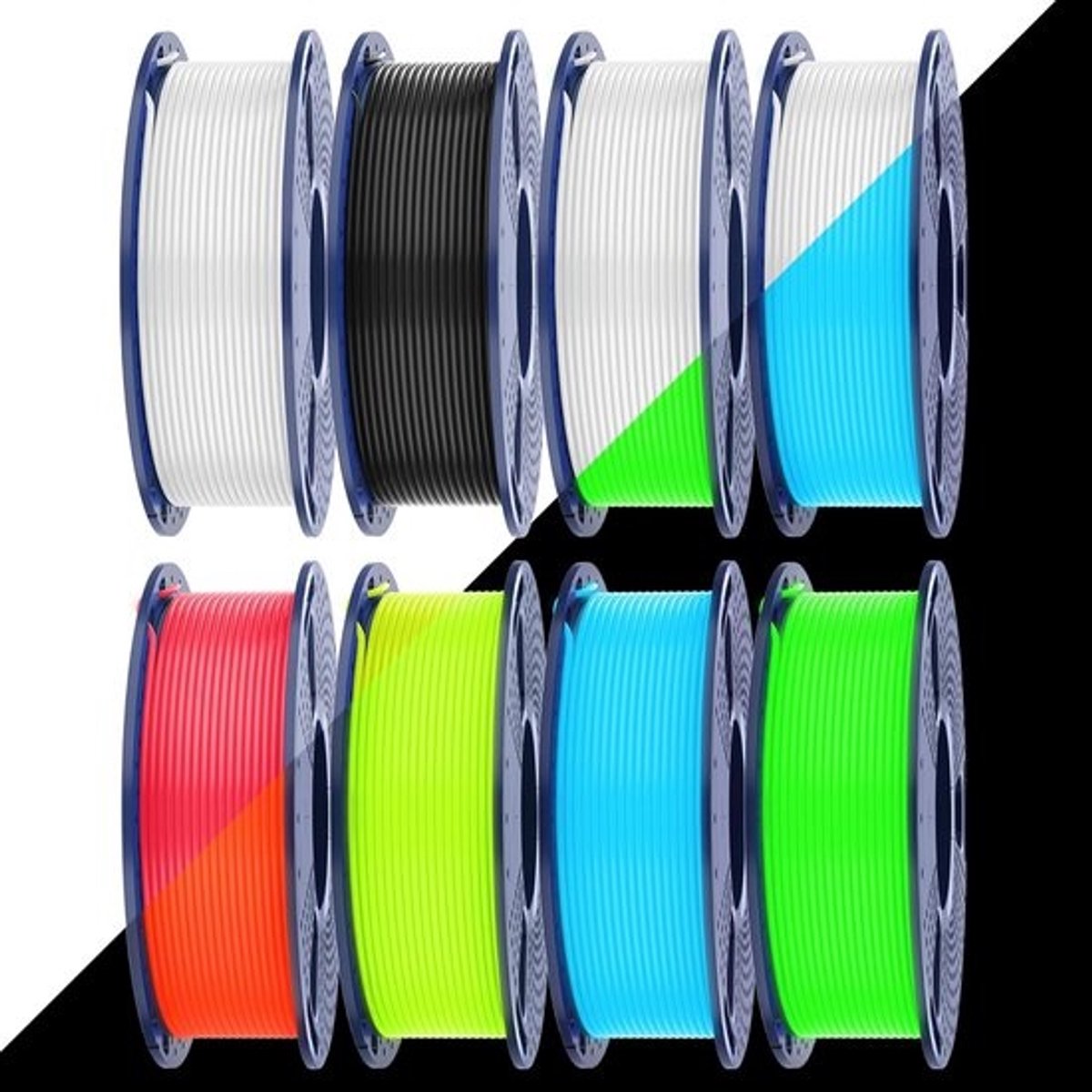 Glow in the Dark PETG Filament Bundle - 1.75mm, 250g, 8 Spools with Bright Colors for 3D Printing