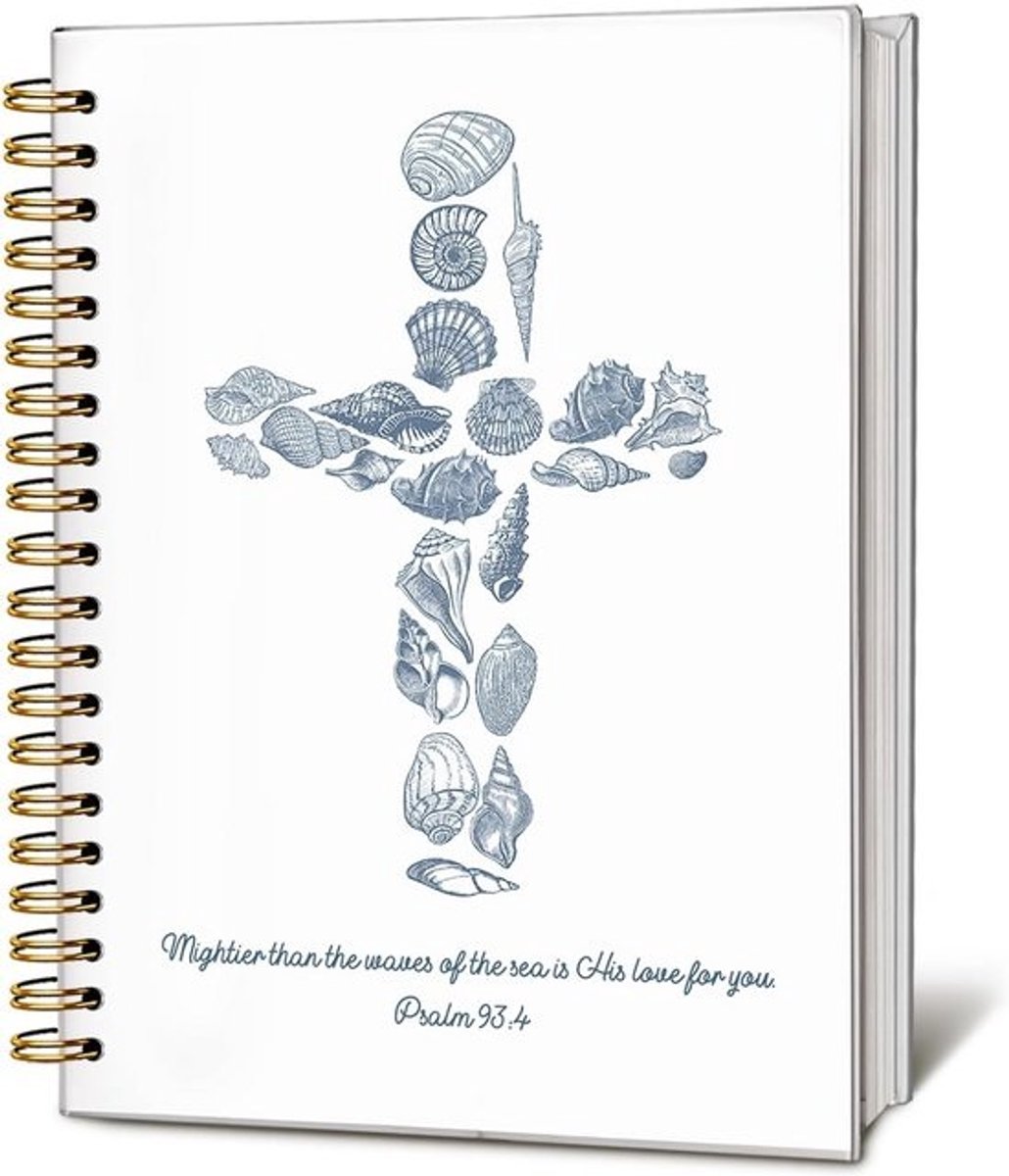 Christelijk Dagboek voor Vrouwen en Meisjes | Psalm 93:4 | Harde Kaft Spiraal Notitieboek | Zeeschelp Kruis | Bijbelnotities en Gebedsboek | Cadeau voor Vrouwen | Kerknotities |