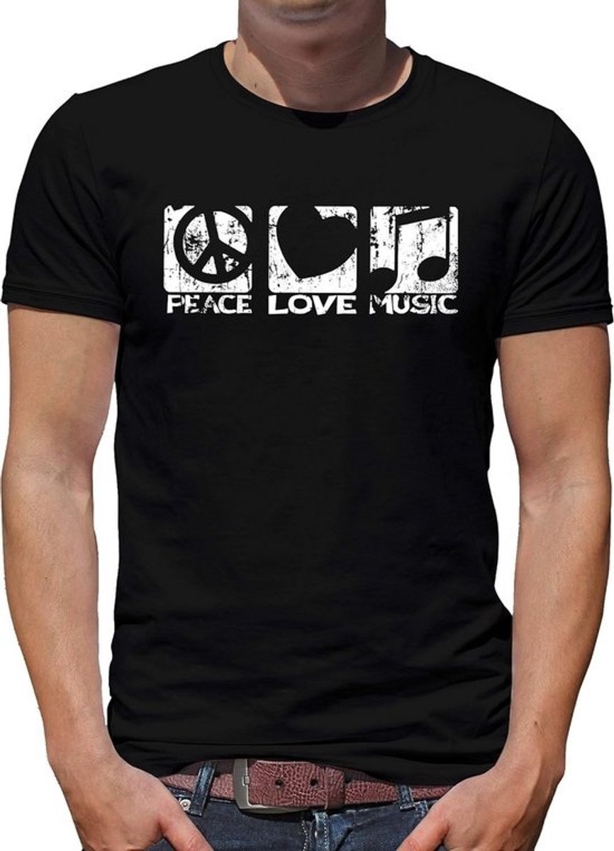 Unisex T-Shirt met Vredesteken, Liefdeshart en Muzieknoten