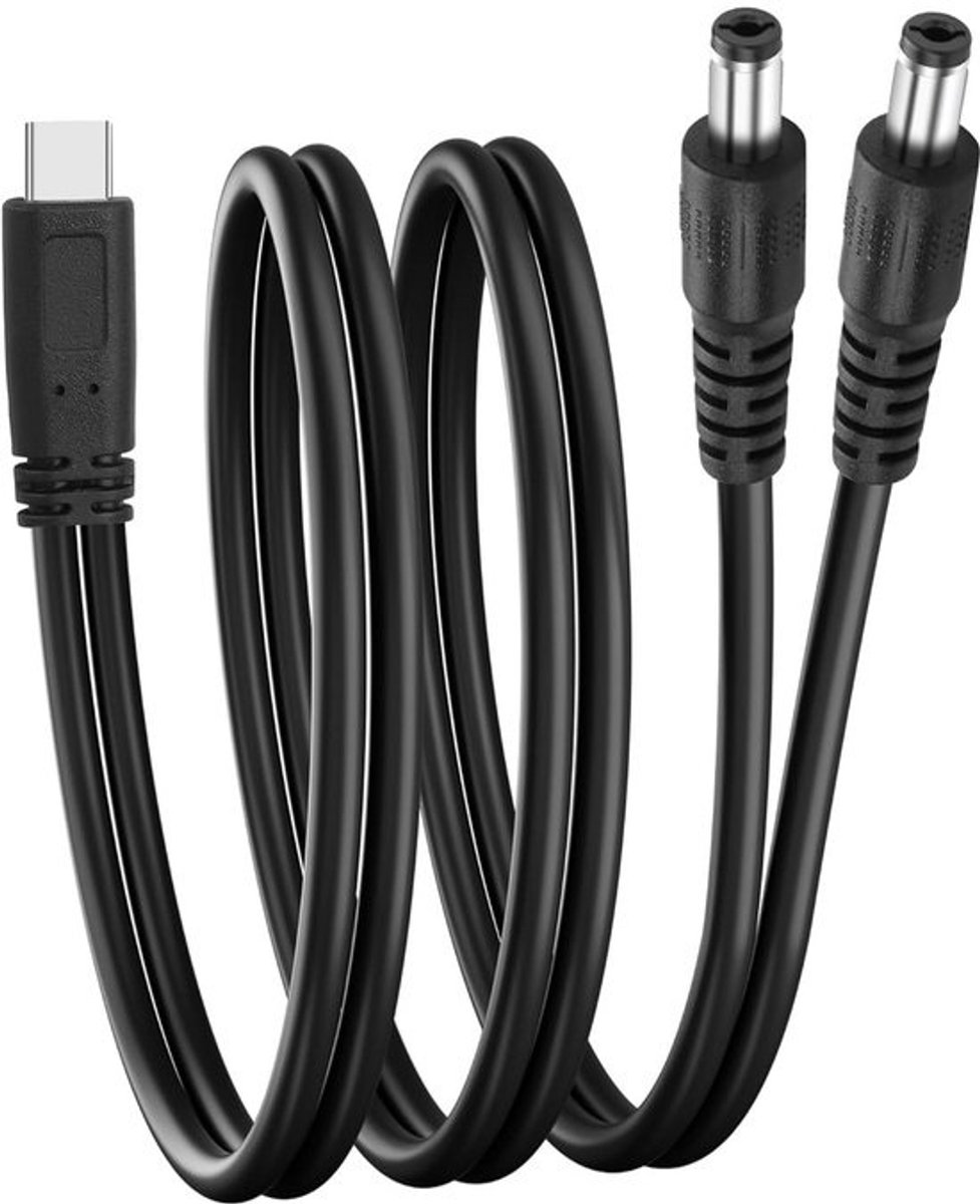 Universele USB-C naar Dubbele DC Adapter Kabel (5.5mmx2.1mm & 5.5mmx2.5mm) - 1 Meter Oplaadverlengkabel