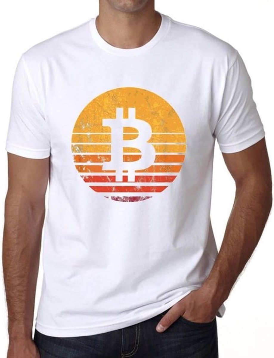 Heren Grafisch T-Shirt Vintage Sunset Cryptocurrency Humoristisch Design Korte Mouwen