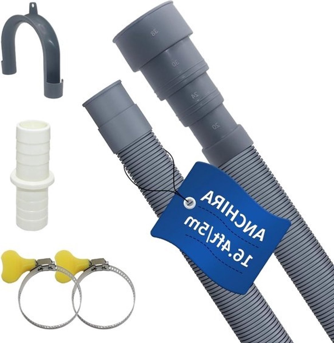 5m Universele Wasmachine Afvoerslang Verlengset met Connector en Klem