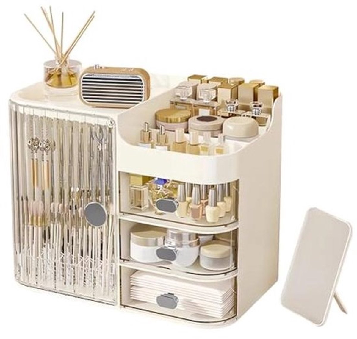 Make-up organizer voor ijdelheid met spiegel en 3-laags laden - Grote capaciteit cosmetica opslag