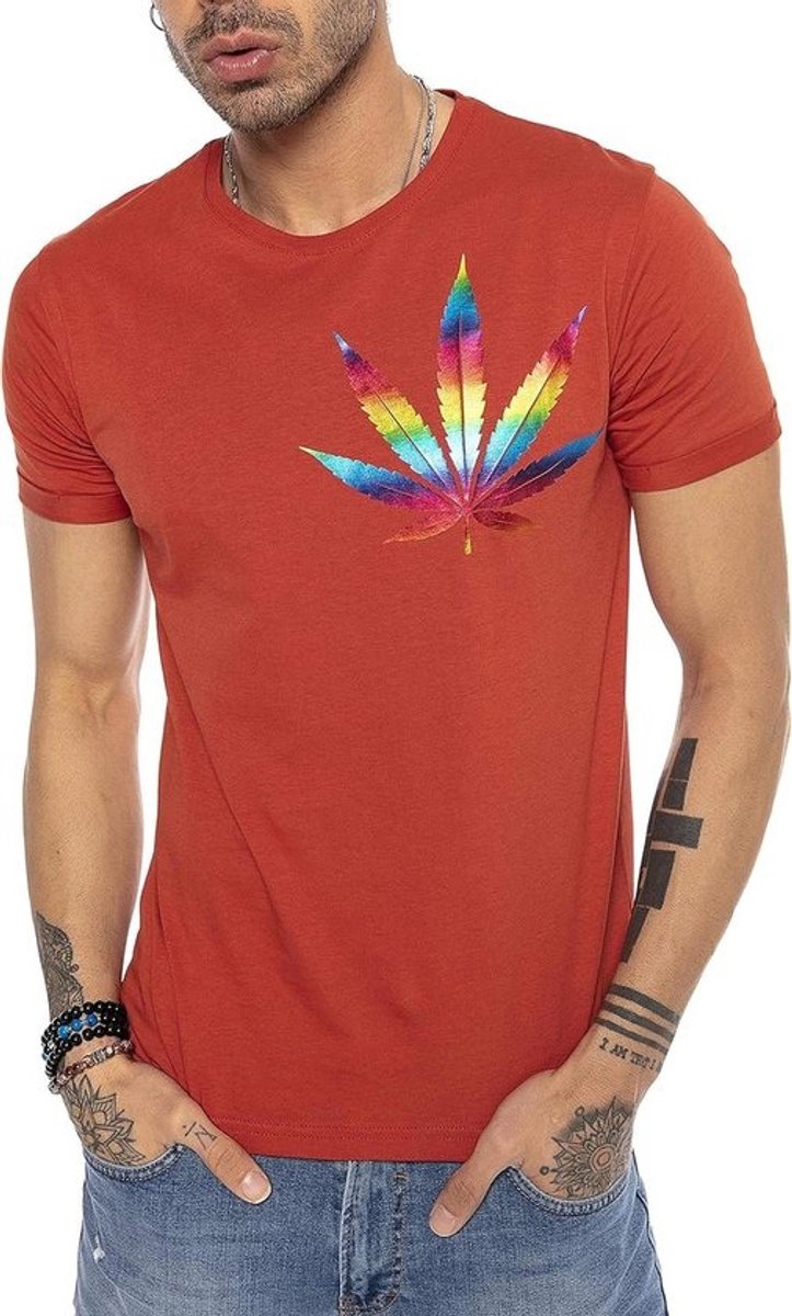 Heren T-shirt met 'Legalize It' Rainbow Foil Print - Slimfit Ronde Hals