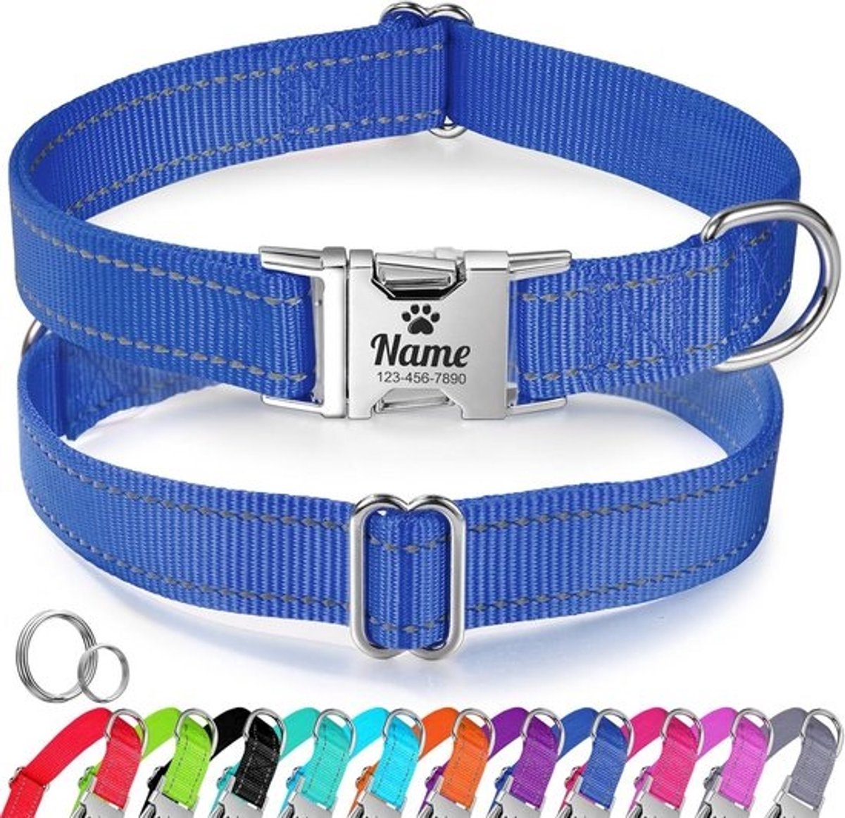Gepersonaliseerde Hondenhalsband Reflecterend Nylon - Gegraveerde Naam & Telefoonnummer - Veiligheid voor Middelgrote Honden