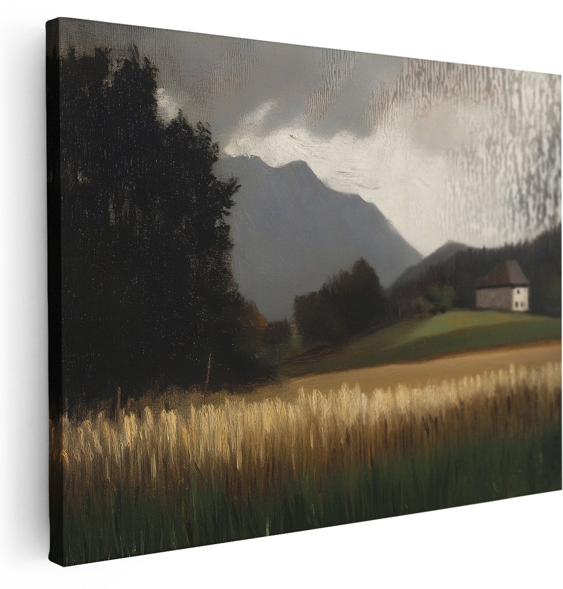 Artaza Canvas Schilderij Bergen - 160x120 cm - Groot - Wanddecoratie Landschap Natuur - Muurdecoratie Korenveld - Schilderijen Op Canvas