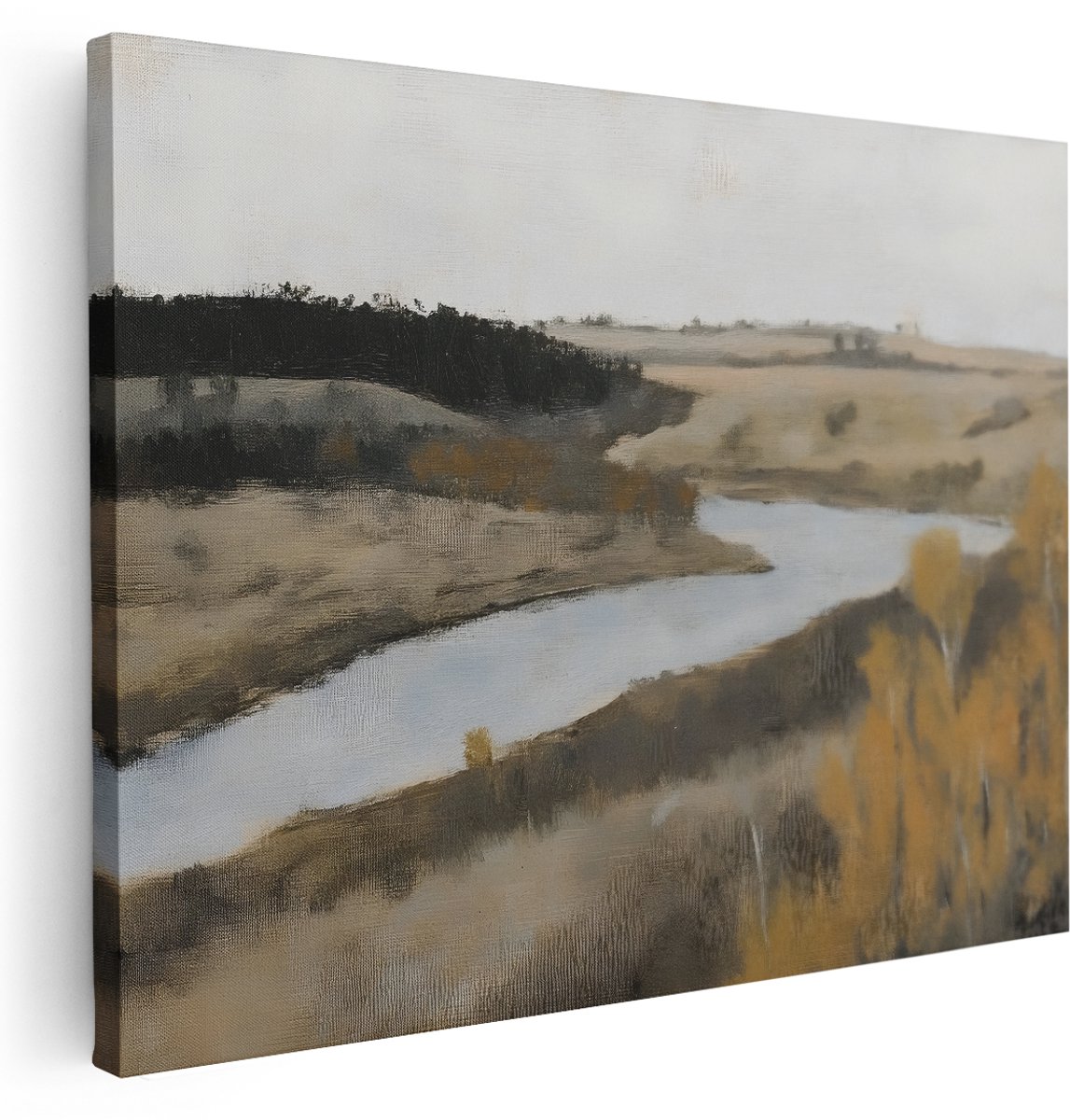 Artaza Canvas Schilderij Natuur - 160x120 cm - Groot - Wanddecoratie Herfstlandschap - Muurdecoratie Bos Rivier - Schilderijen Op Canvas