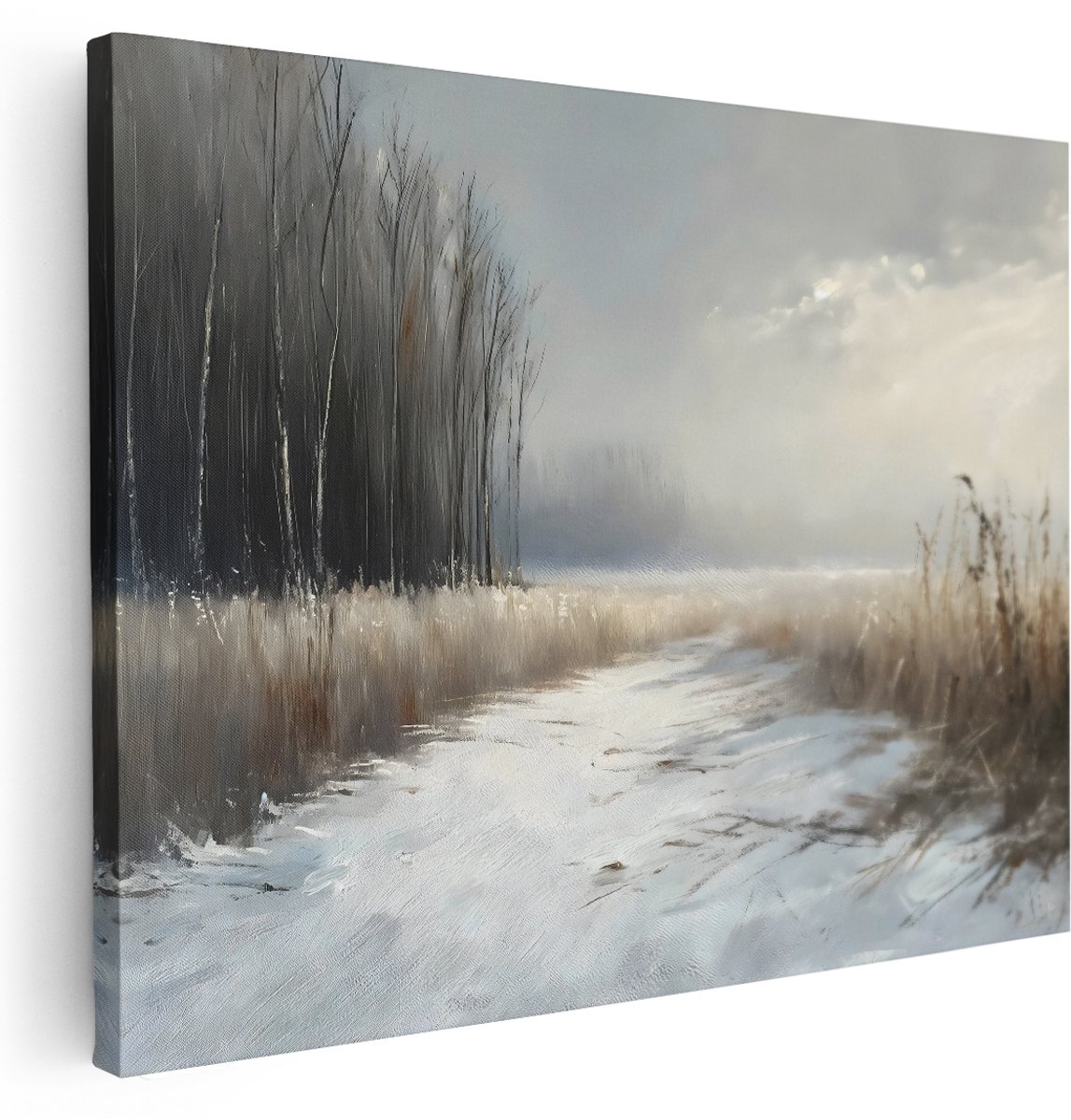 Artaza Canvas Schilderij Landschap - 160x120 cm - Groot - Wanddecoratie Winter - Muurdecoratie Bos - Kamer Accessoires Natuur - Decoratie Bomen