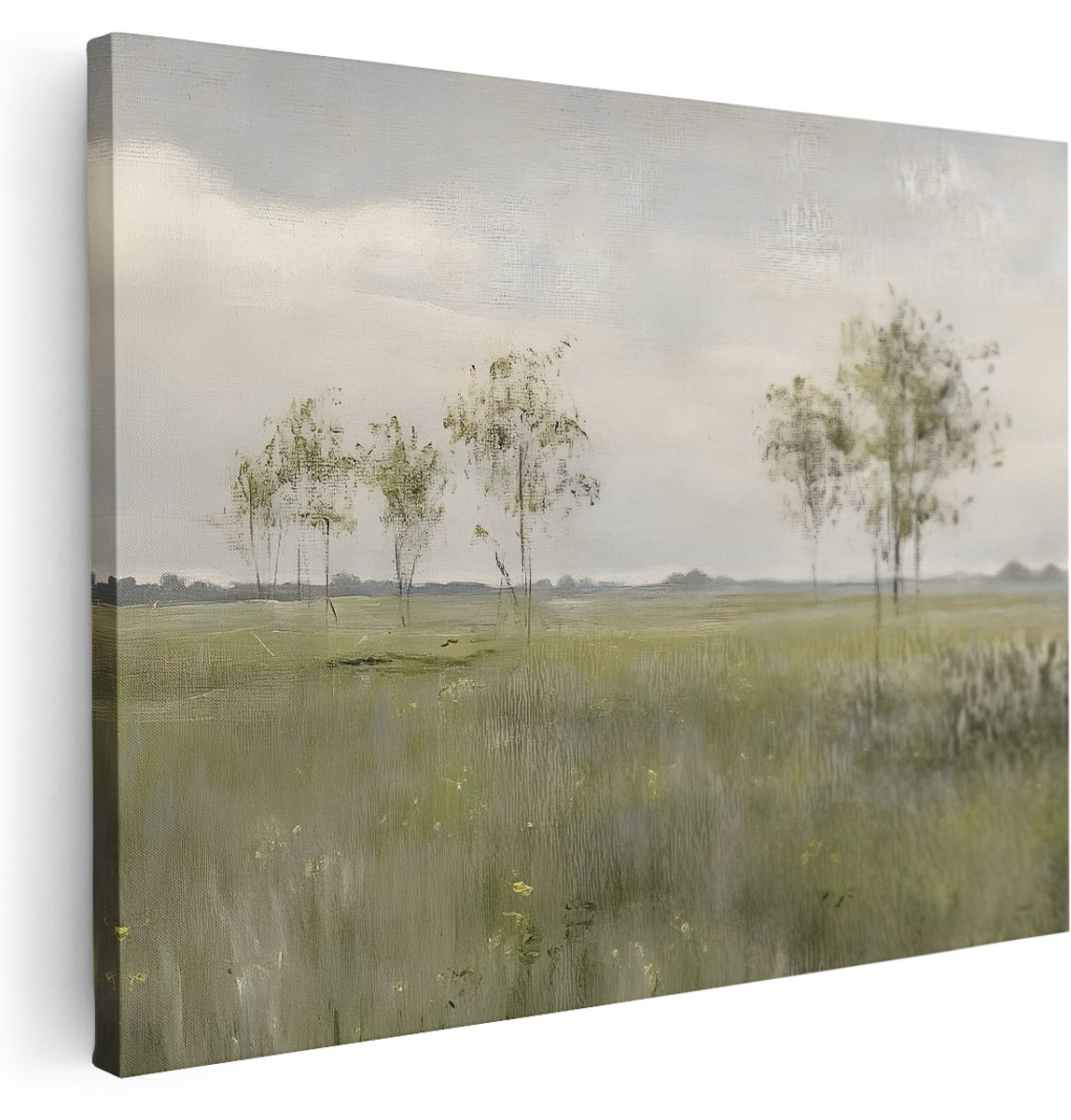 Artaza Canvas Schilderij Weids Veld - 160x120 cm - Groot - Wanddecoratie Bomen - Muurdecoratie Landelijk - Decoratie Natuur - Groen