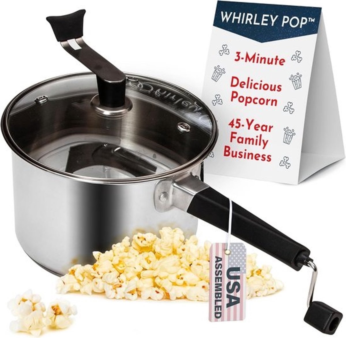 6 Liter RVS Popcornpan voor op Fornuis met Metalen Tandwielen voor Perfecte Pofferd