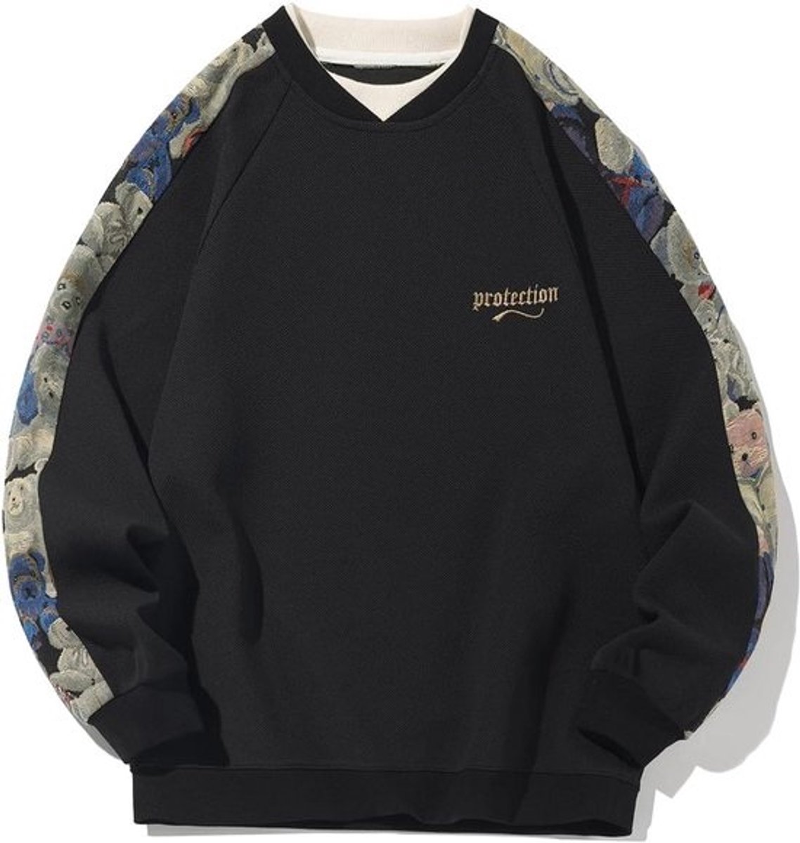 Herentrui met V-hals, Patchwork en Geborduurde Letters - Casual Sweatshirt