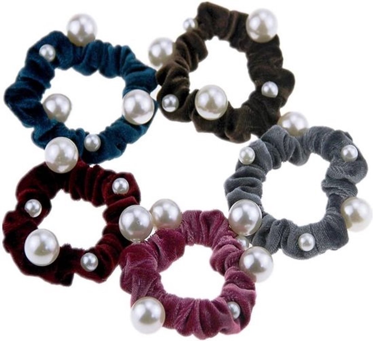 10x Elastische Haar Scrunchies met Parels - Velvet Haarelastiek voor Vrouwen en Meisjes
