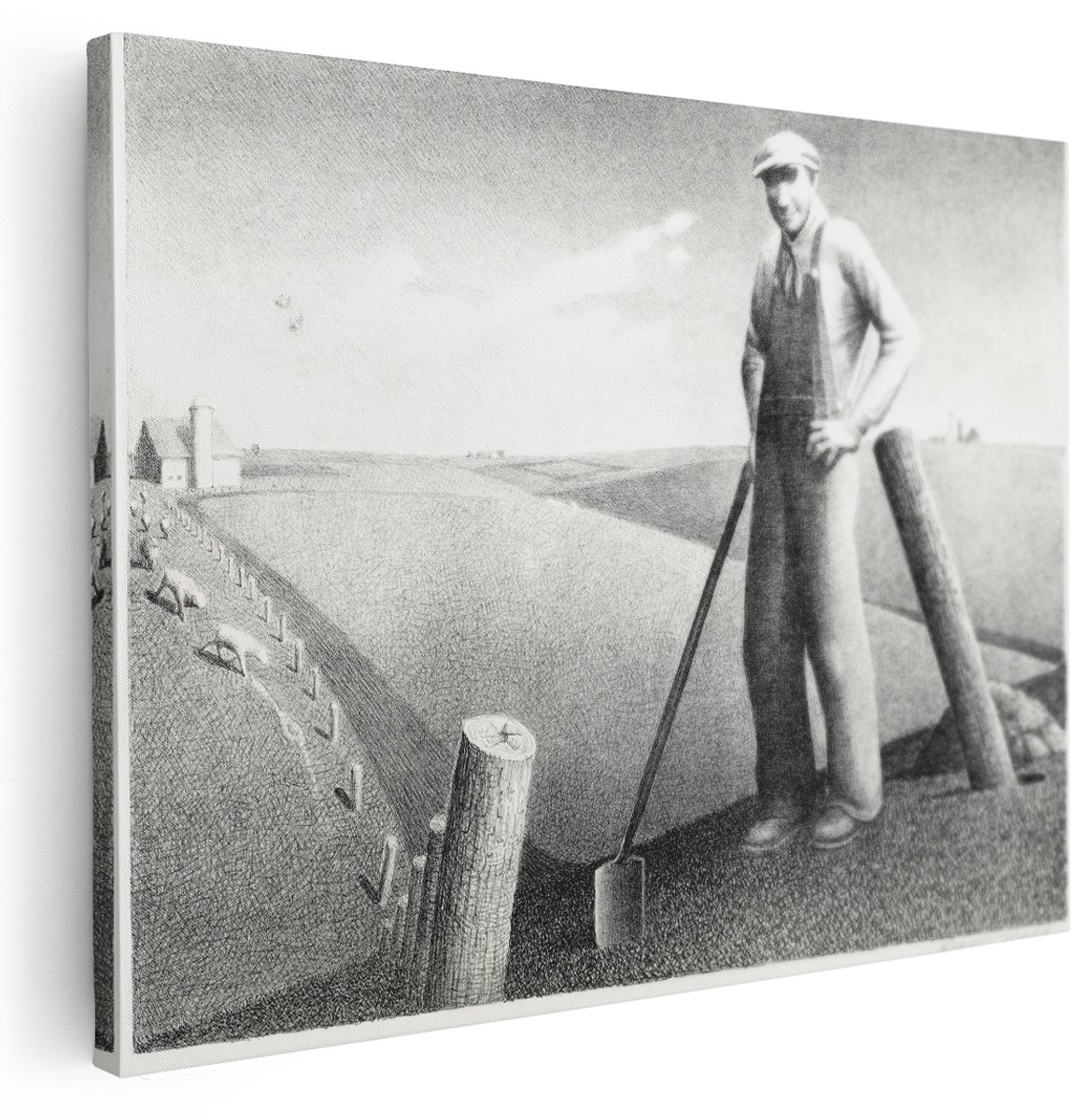 Artaza Canvas Schilderij Boer - 160x120 cm - Groot - Wanddecoratie Landschap - Muurdecoratie Vintage Boerderij - Decoratie Platteland
