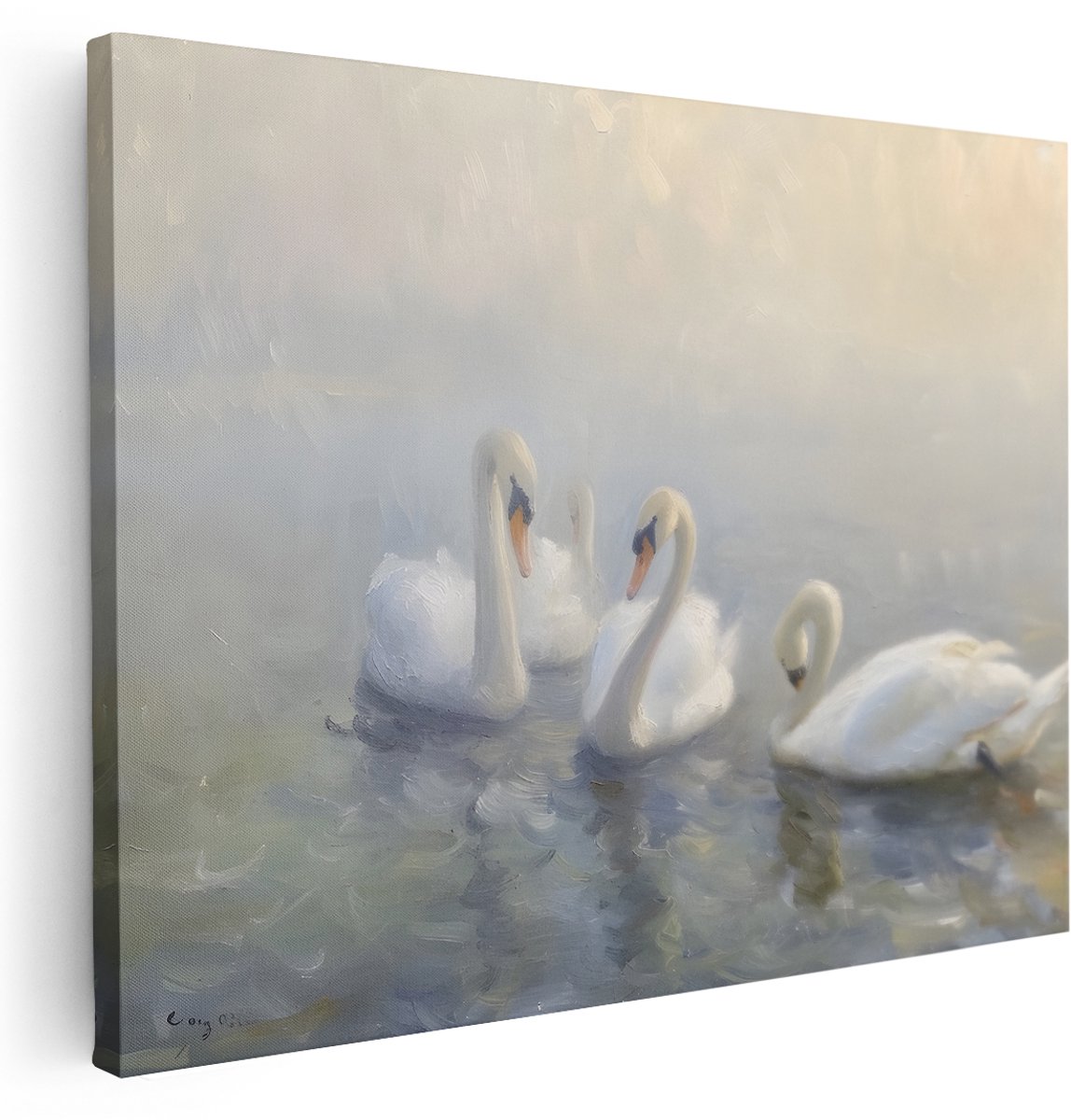 Artaza Canvas Schilderij Vogels - 160x120 cm - Groot - Wanddecoratie Zwanen Op Water - Muurdecoratie Natuur - Kamer Accessoires Dieren - Wit