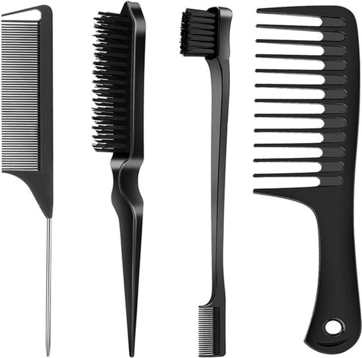 4-delige Haarstyling Set: Randborstel, Varkensstaartkam, Tandenkam en Haarborstel