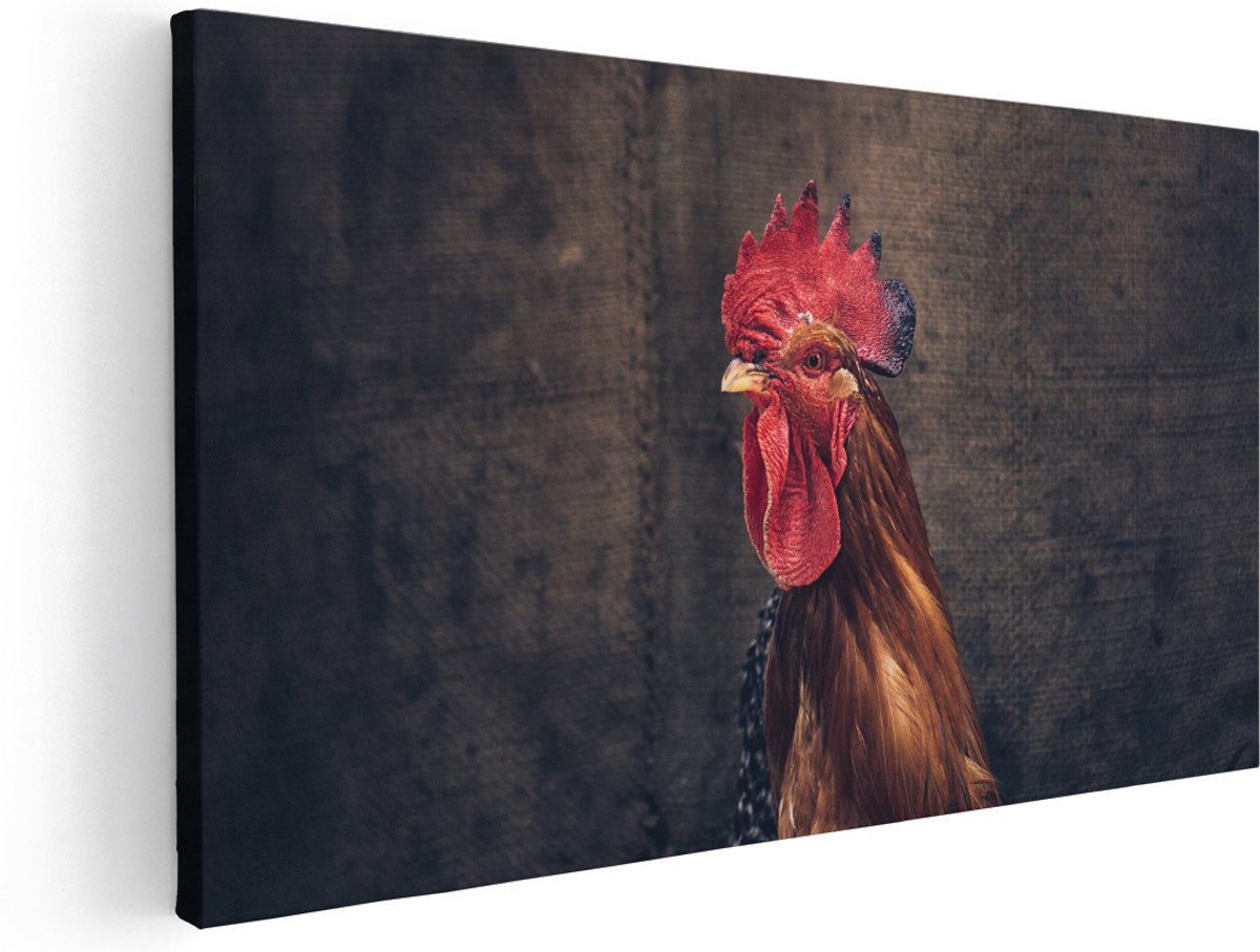 Artaza Canvas Schilderij Haan van Dichtbij - 180x90 cm - Groot - Wanddecoratie Woonkamer - Schilderijen - Muurdecoratie