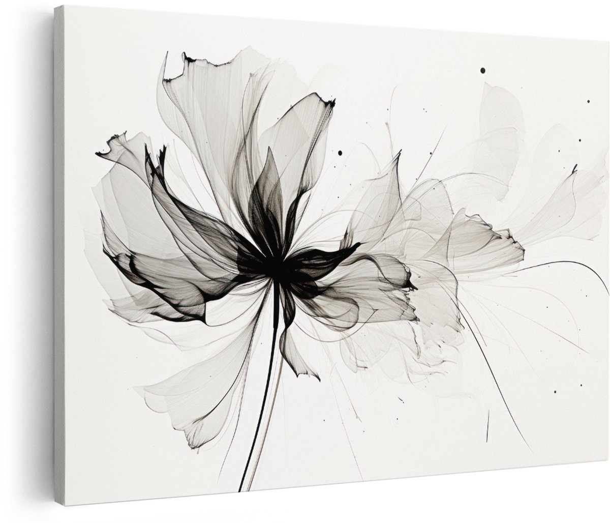 Artaza Canvas Schilderij Abstracte Bloem - 150x100 cm - Groot - Wanddecoratie Zwart Wit - Muurdecoratie Bloemen - Decoratie Woonkamer