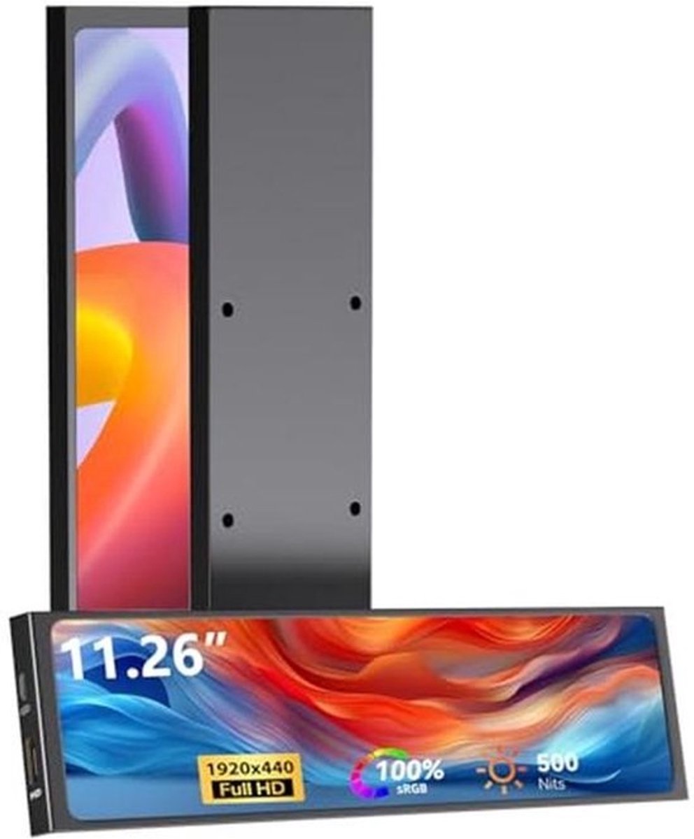LCD scherm voor PC-behuizing met HDMI & Type-C - FHD 1920x480 IPS mini monitor voor CPU GPU temperatuurweergave, monitor voor Raspberry Pi & laptop
