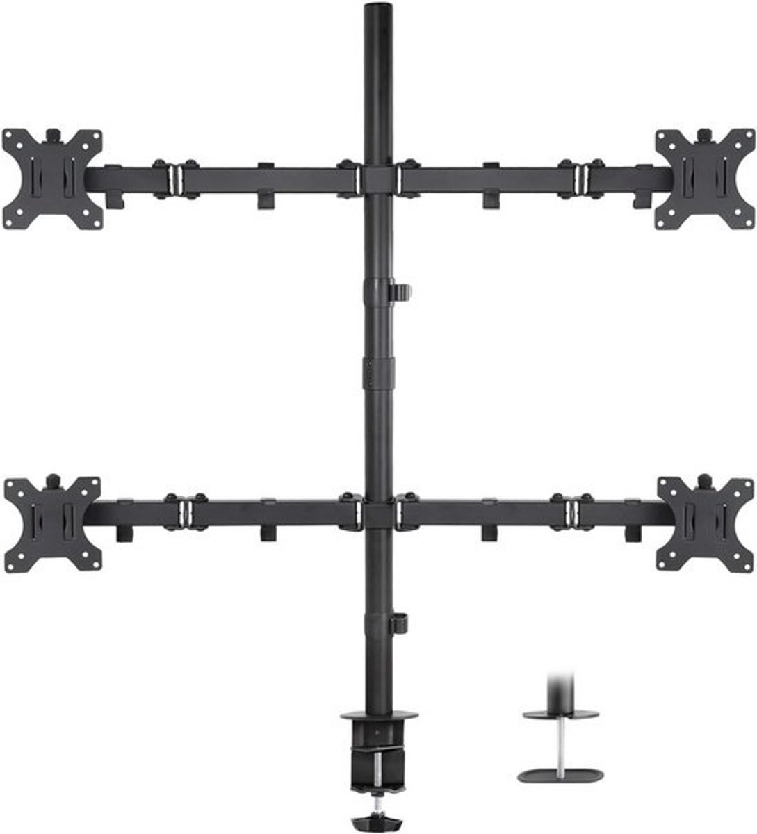 4 Monitorstandaard voor Bureaustoelen | Viervoudige Monitor Steun voor 19-32 Inch Schermen | Uiterst Verstelbare Heavy Duty Armen | VESA Compatibel | C-Klem en Doorvoervoet