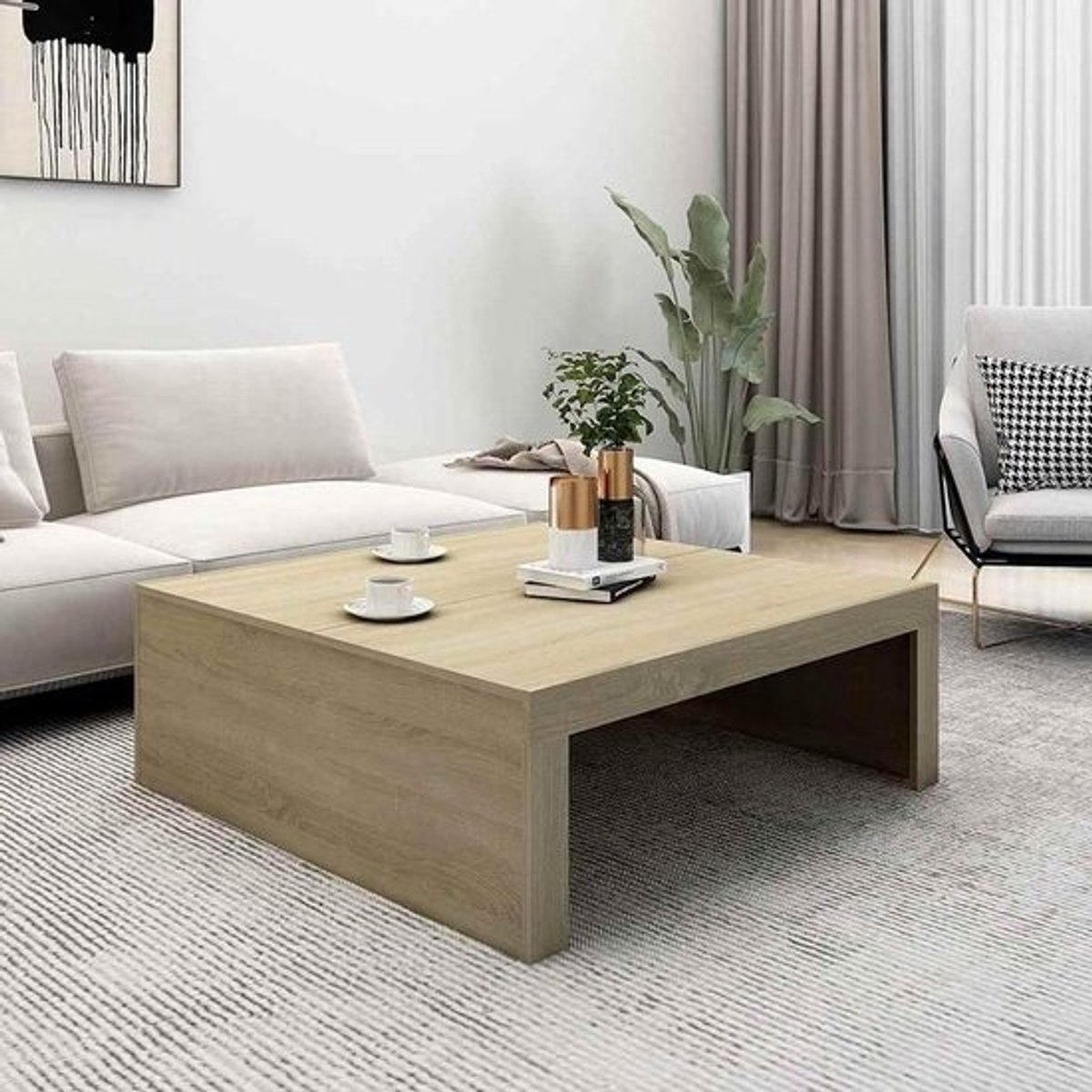 Salontafel - Bijzettafel Woonkamer - Centrum Woonkamer - Functioneel Chic Design - 100x100x35 cm - Sonoma Eiken