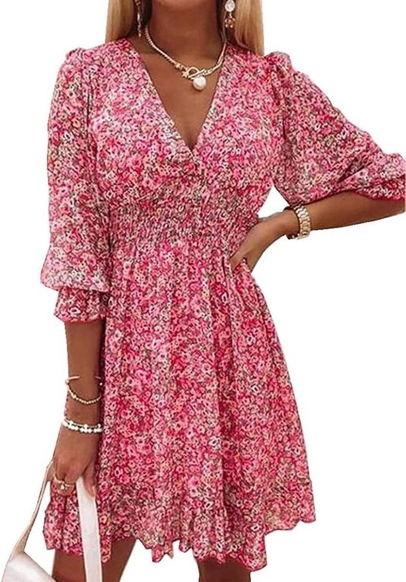 Vrouwelijke Boho Korte Floral Zomerjurk - Casual Chic Voor Strand en Feest