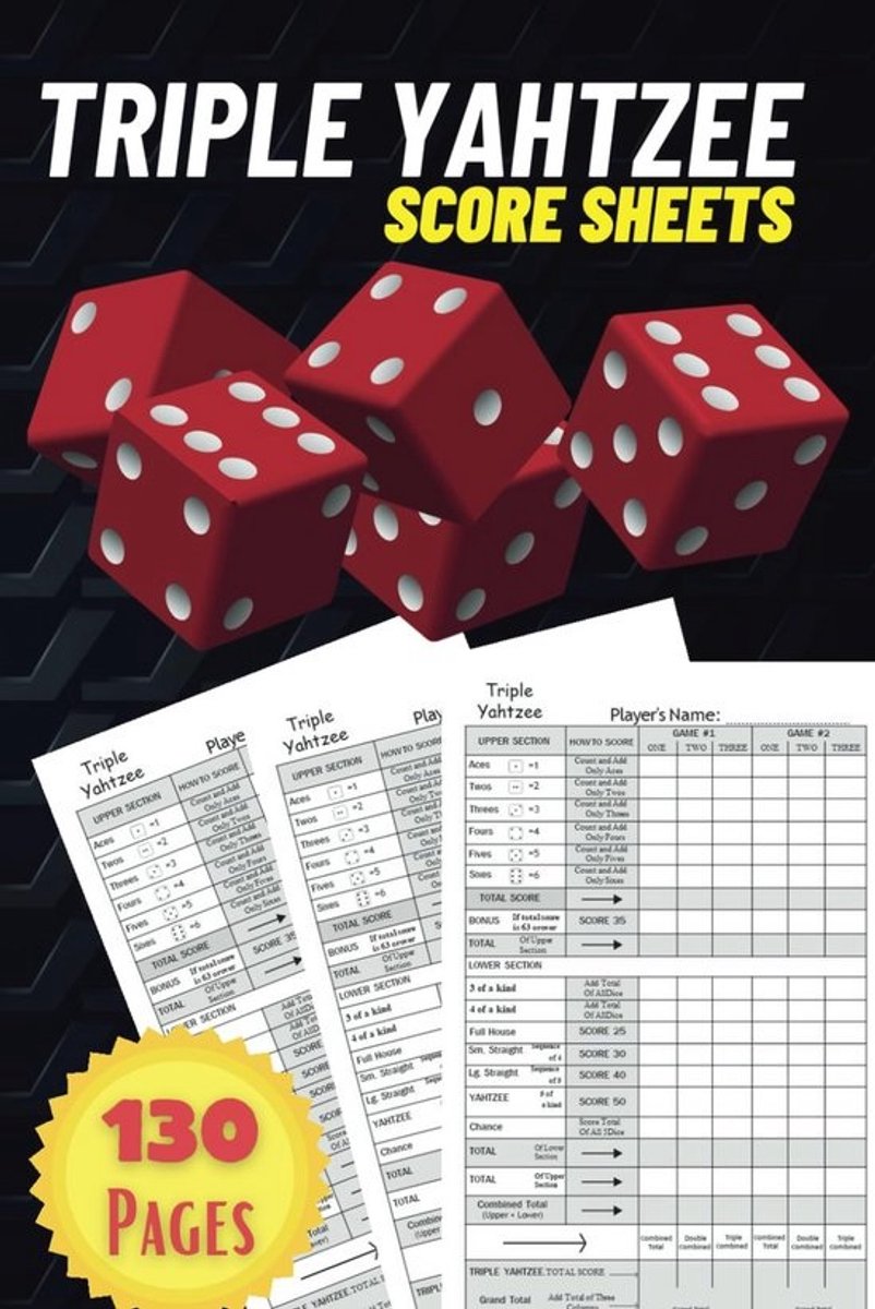 Triple Yahtzee Scorebladen - 130 Grote Scorebladen 6 x 9 Inch voor Scorekeeping