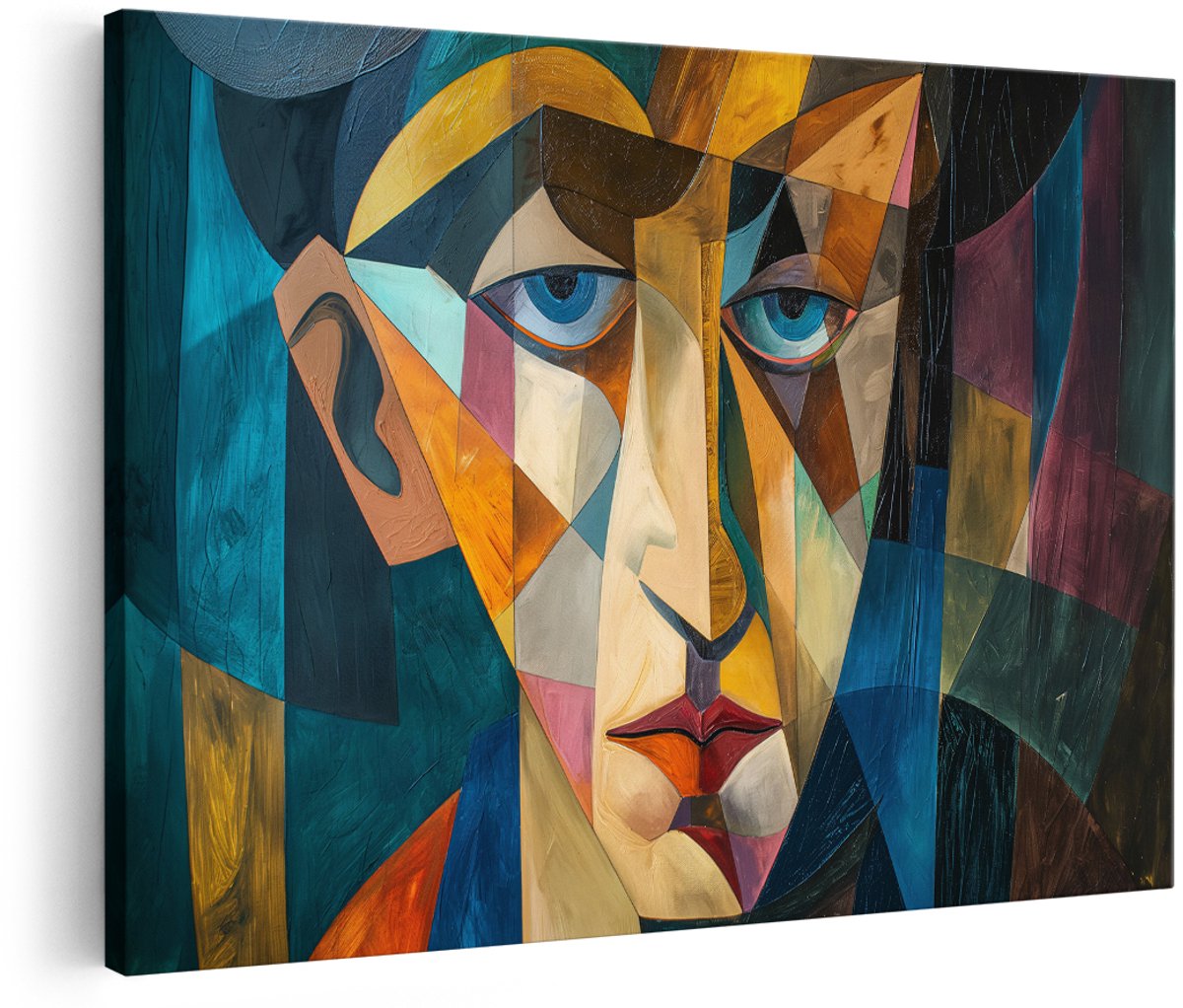 Artaza Canvas Schilderij Abstract Portret - 150x100 cm - Groot - Wanddecoratie Picasso Stijl - Muurdecoratie Kleurrijk - Decoratie Geometrisch Modern