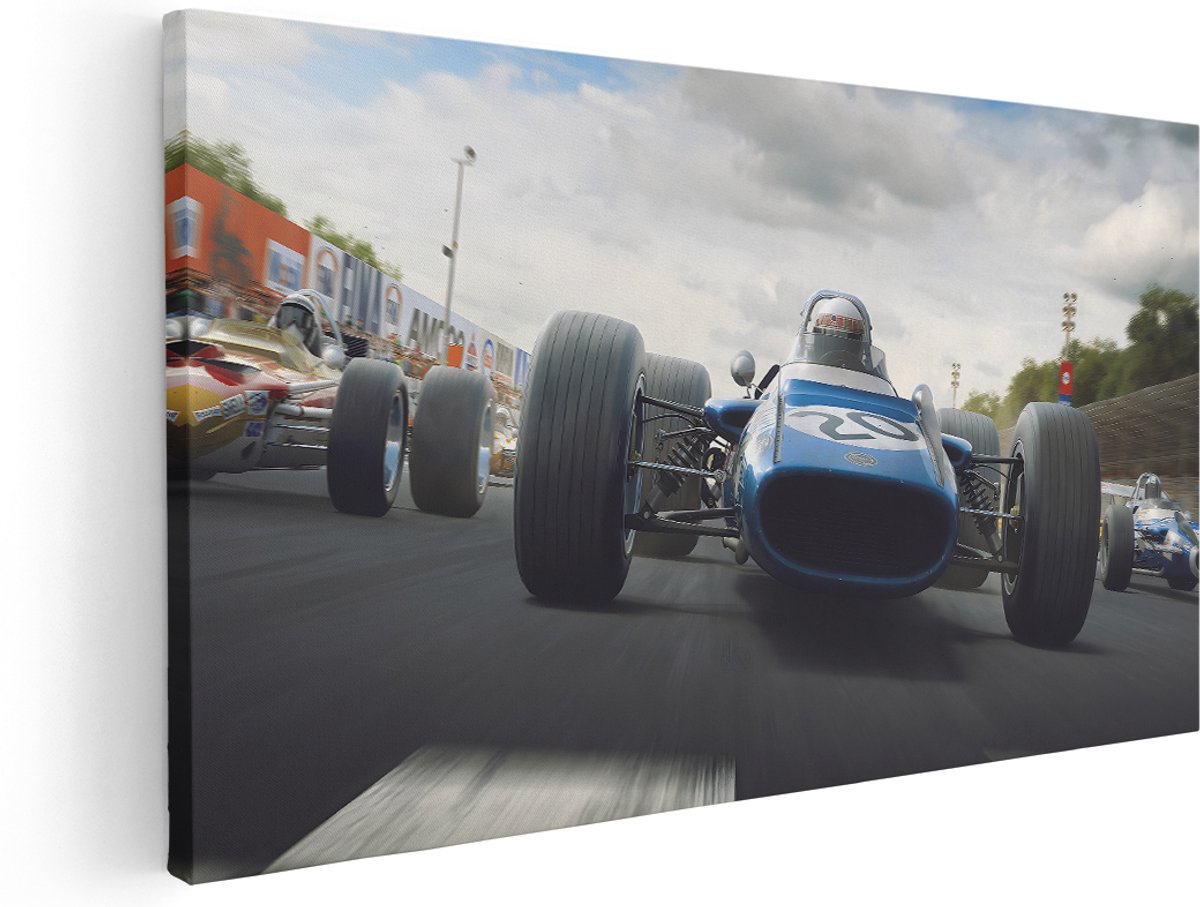 Artaza Canvas Schilderij Formule 1 - 140x70 cm - Groot - Wanddecoratie Auto - Muurdecoratie Retro Race - Schilderijen Op Canvas Blauw