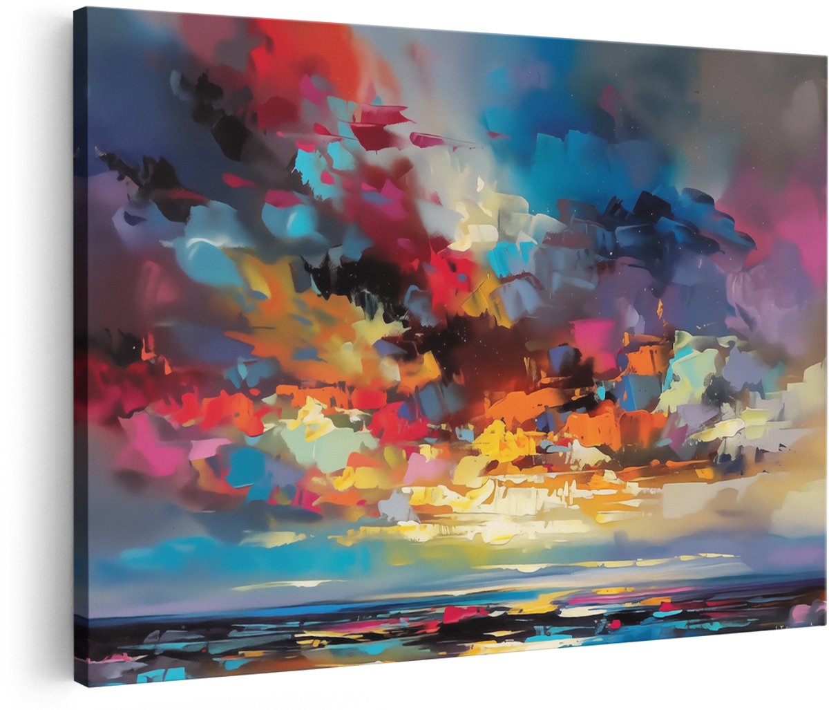 Artaza Canvas Schilderij Abstract Kleurrijke Lucht - 150x100 cm - Groot - Wanddecoratie Woonkamer - Schilderijen - Muurdecoratie