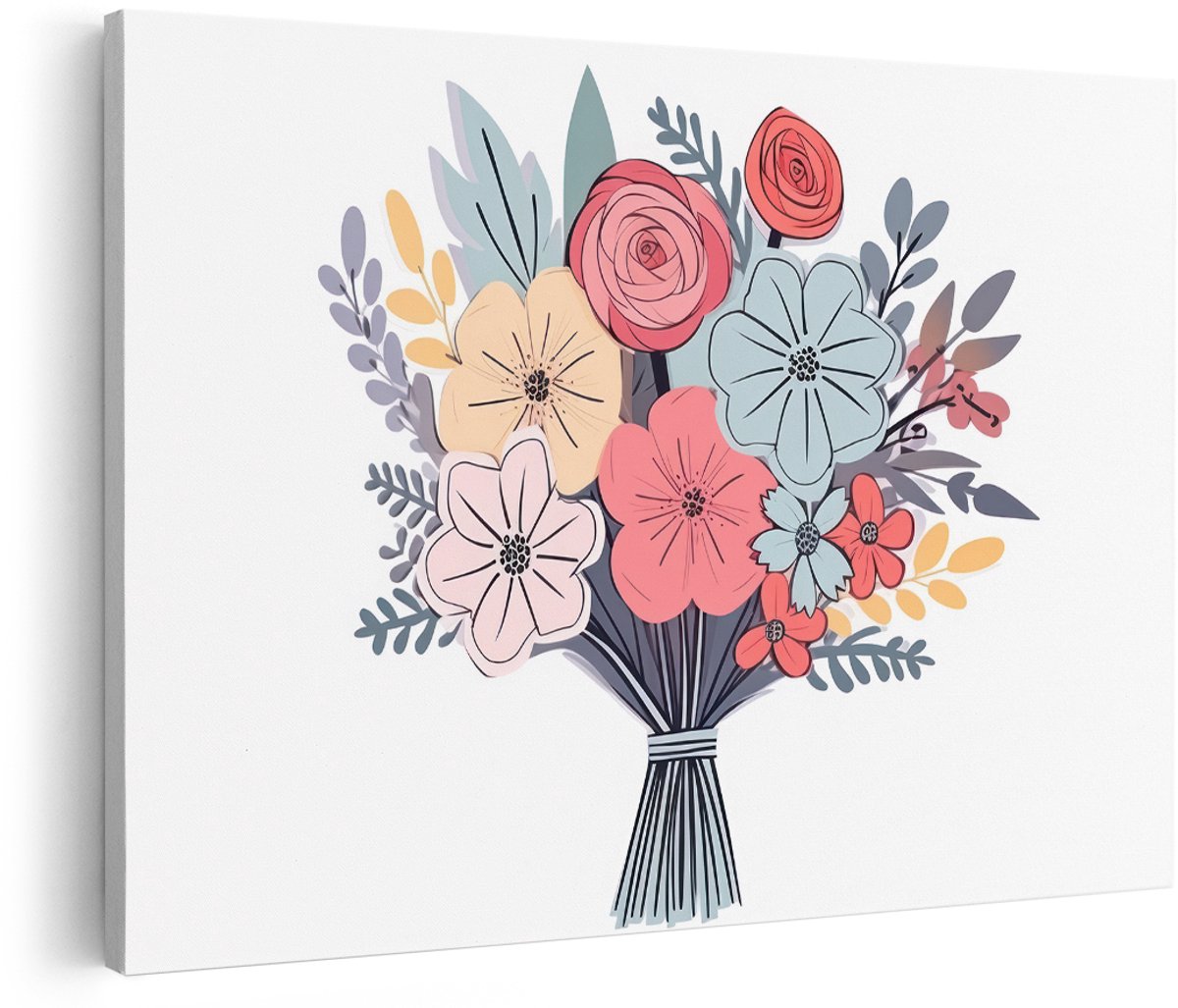 Artaza Canvas Schilderij Bloemen Boeket - 150x100 cm - Groot - Wanddecoratie Bloemen - Muurdecoratie Pastel - Schilderijen Op Canvas