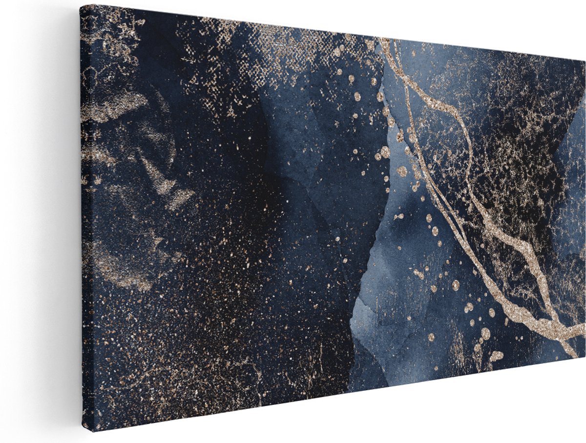 Artaza Canvas Schilderij Abstracte Kunst - Zwarte Marmer met Gloed - 140x70 cm - Groot - Wanddecoratie Woonkamer - Schilderijen - Muurdecoratie