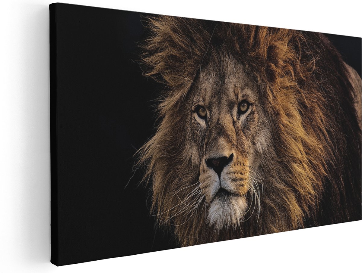 Artaza Canvas Schilderij Leeuw - Leeuwenkop - 140x70 cm - Groot - Wanddecoratie Woonkamer - Schilderijen - Muurdecoratie