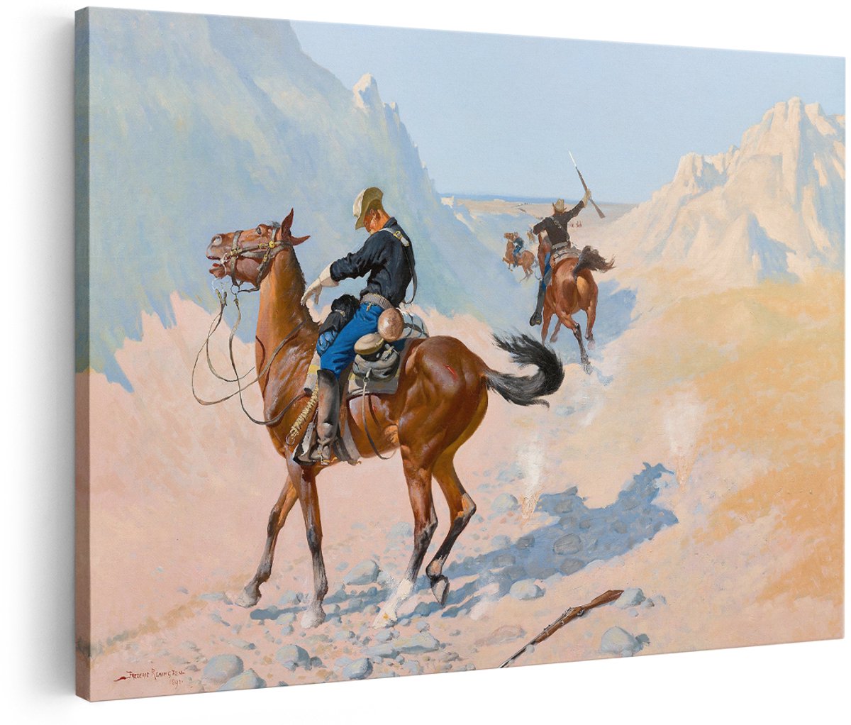 Artaza Canvas Schilderij Paarden - 150x100 cm - Groot - Wanddecoratie Landschap - Muurdecoratie Amerika - Decoratie Cavalerie - Klassieke Schilderijen